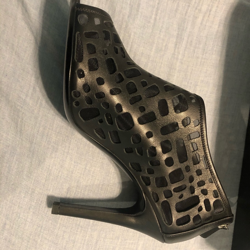 Chanel Black Leather Cutout Mesh Open toe Booties